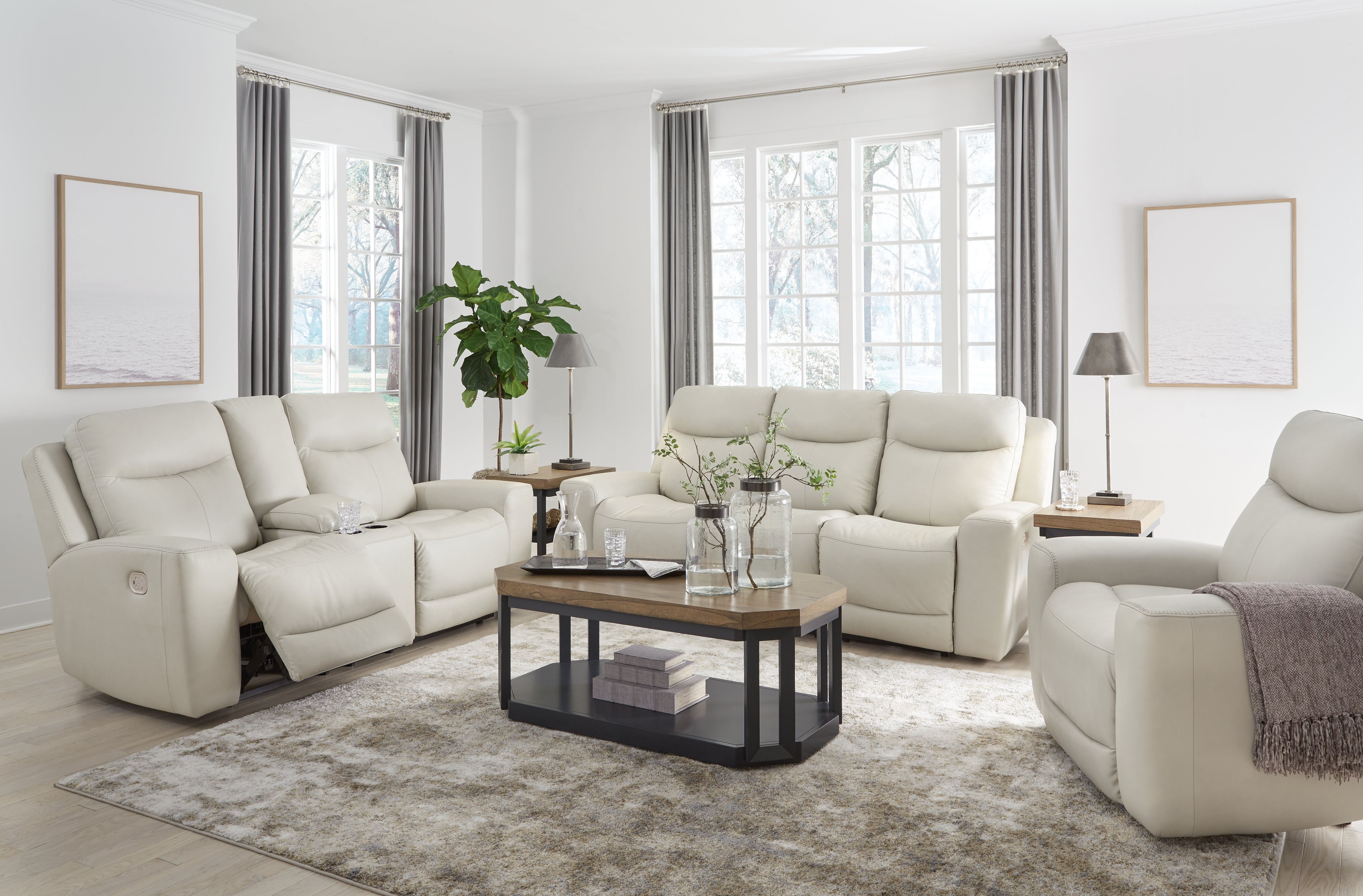 Diamond Furniture - Ashley Furniture - Mindanao Power Reclining Sofa - Power Reclining Sofa, Loveseat and Recliner / Coconut - U59505U2