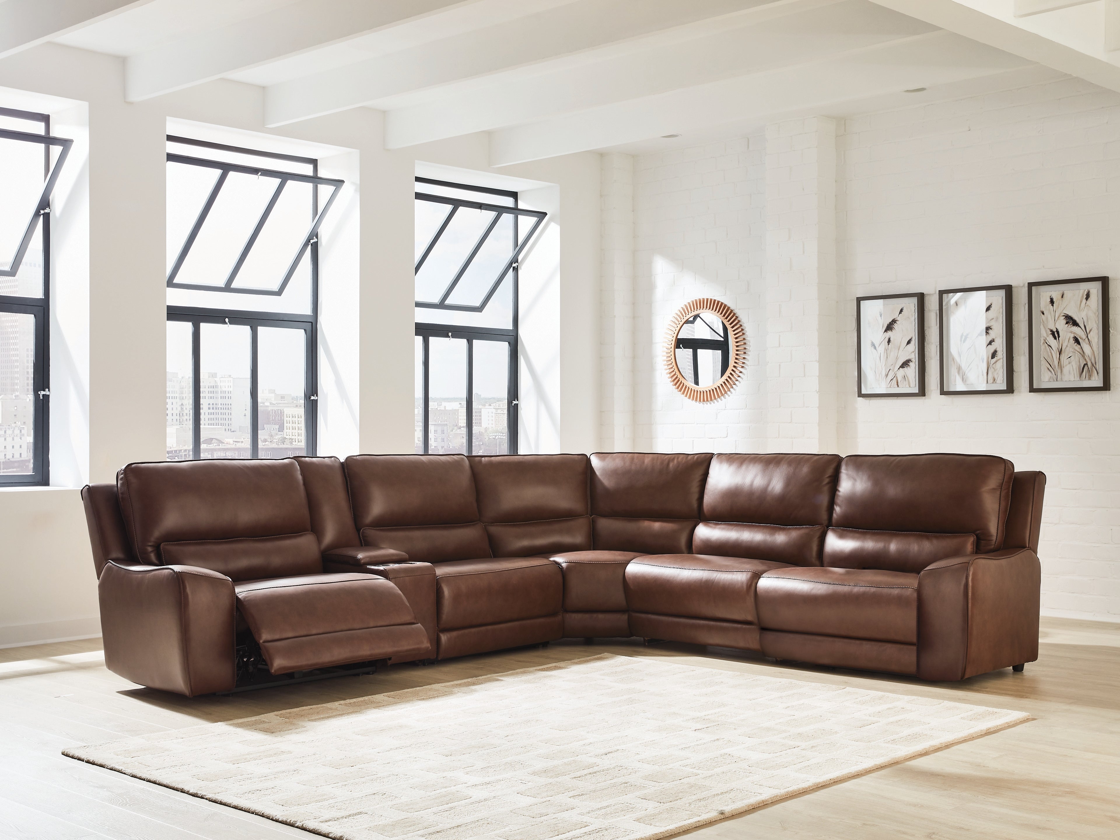 Diamond Furniture - Ashley Furniture - DeepWakes 6-Piece Reclining Sectional with Storage Console - 6-Piece Reclining Sectional with Storage Console / Canyon - PCU62607S36