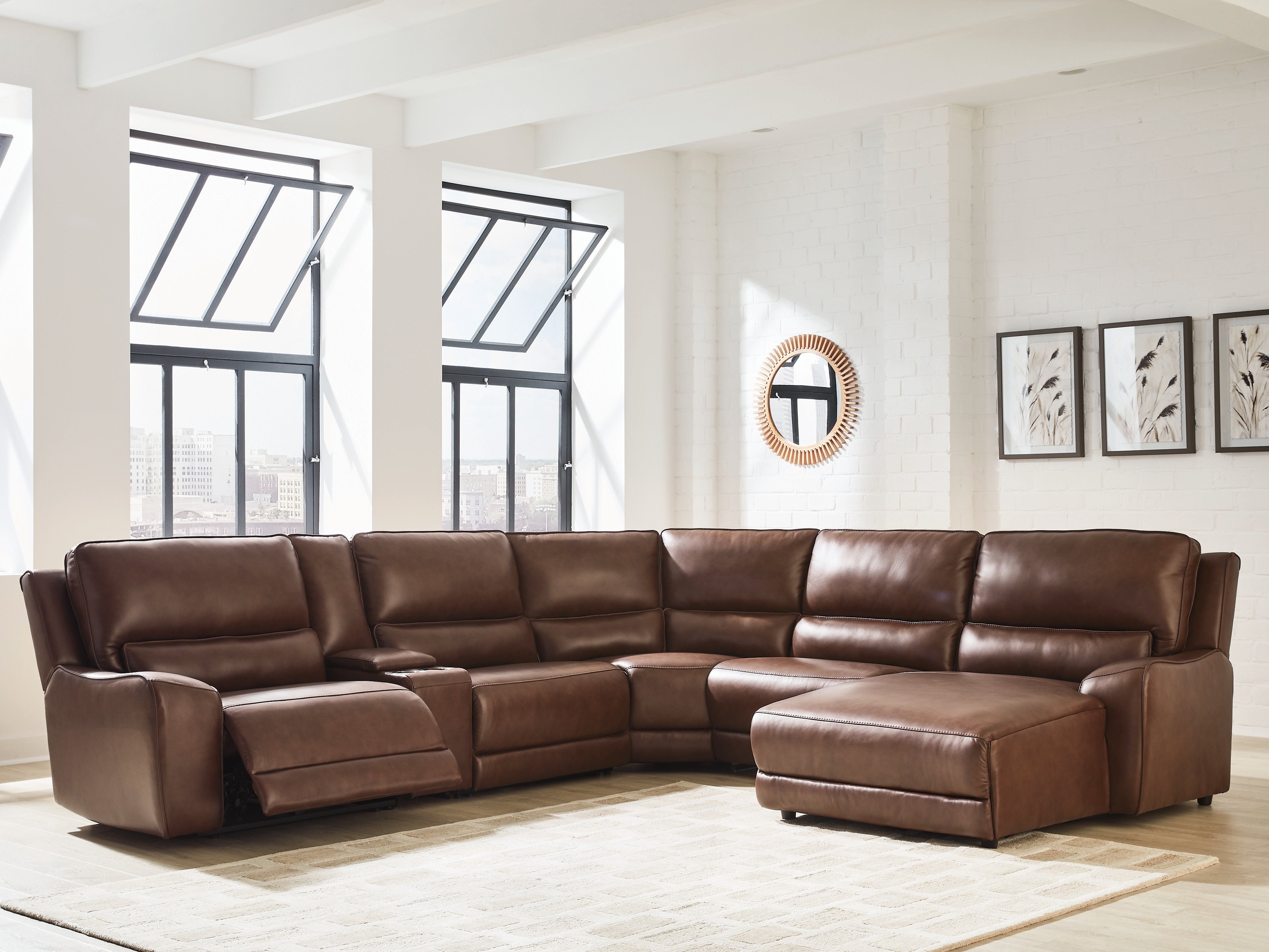Diamond Furniture - Ashley Furniture - DeepWakes 6-Piece Power Reclining Sectional with Chaise - 6-Piece Power Reclining Sectional with Chaise / Canyon - PCU62607S6