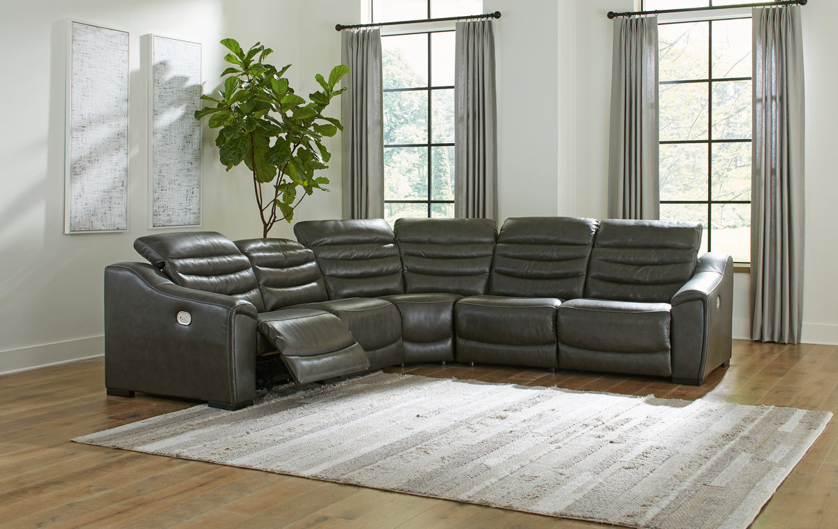 Diamond Furniture - Ashley Furniture - Center Line 5-Piece Power Reclining Sectional - 5-Piece Power Reclining Sectional / Dark Gray - U63404S3