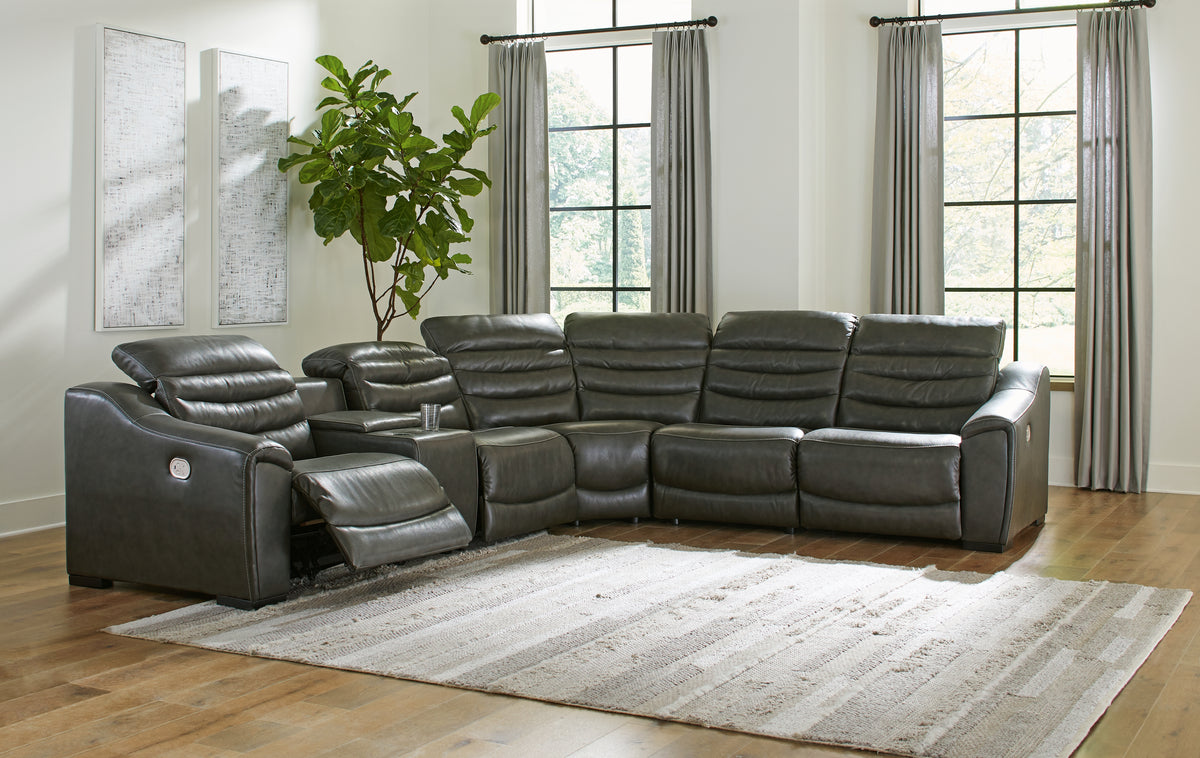 Diamond Furniture - Ashley Furniture - Center Line 6-Piece Power Reclining Sectional - 6-Piece Power Reclining Sectional / Dark Gray - U63404S4