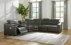 Diamond Furniture - Ashley Furniture - Center Line 6-Piece Power Reclining Sectional - 6-Piece Power Reclining Sectional / Dark Gray - U63404S4