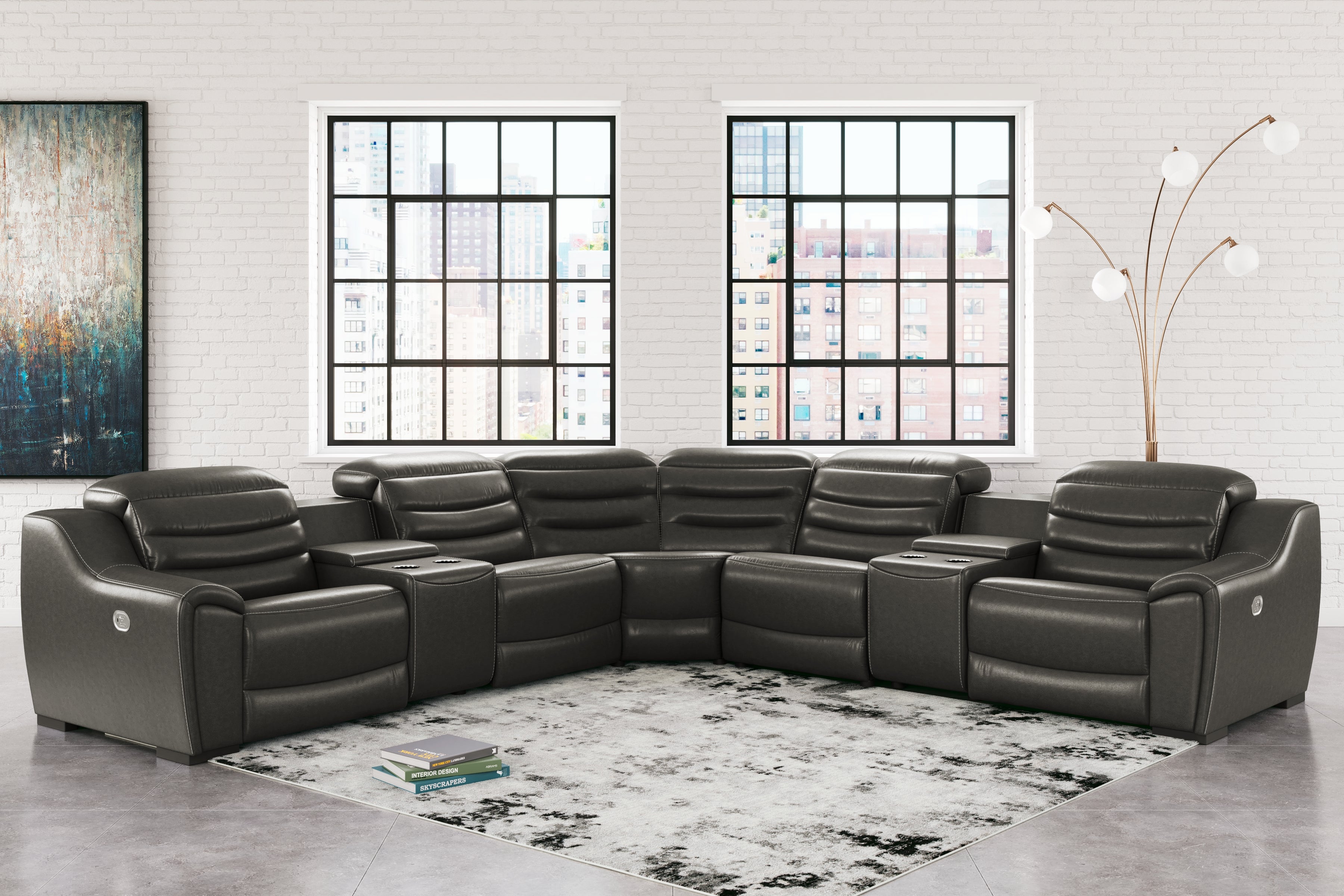 Diamond Furniture - Ashley Furniture - Center Line Sectional - 7-Piece Power Reclining Sectional / Dark Gray - U63404S7