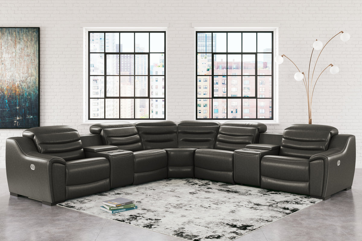 Diamond Furniture - Ashley Furniture - Center Line 7-Piece Power Reclining Sectional - 7-Piece Power Reclining Sectional / Dark Gray - U63404S7