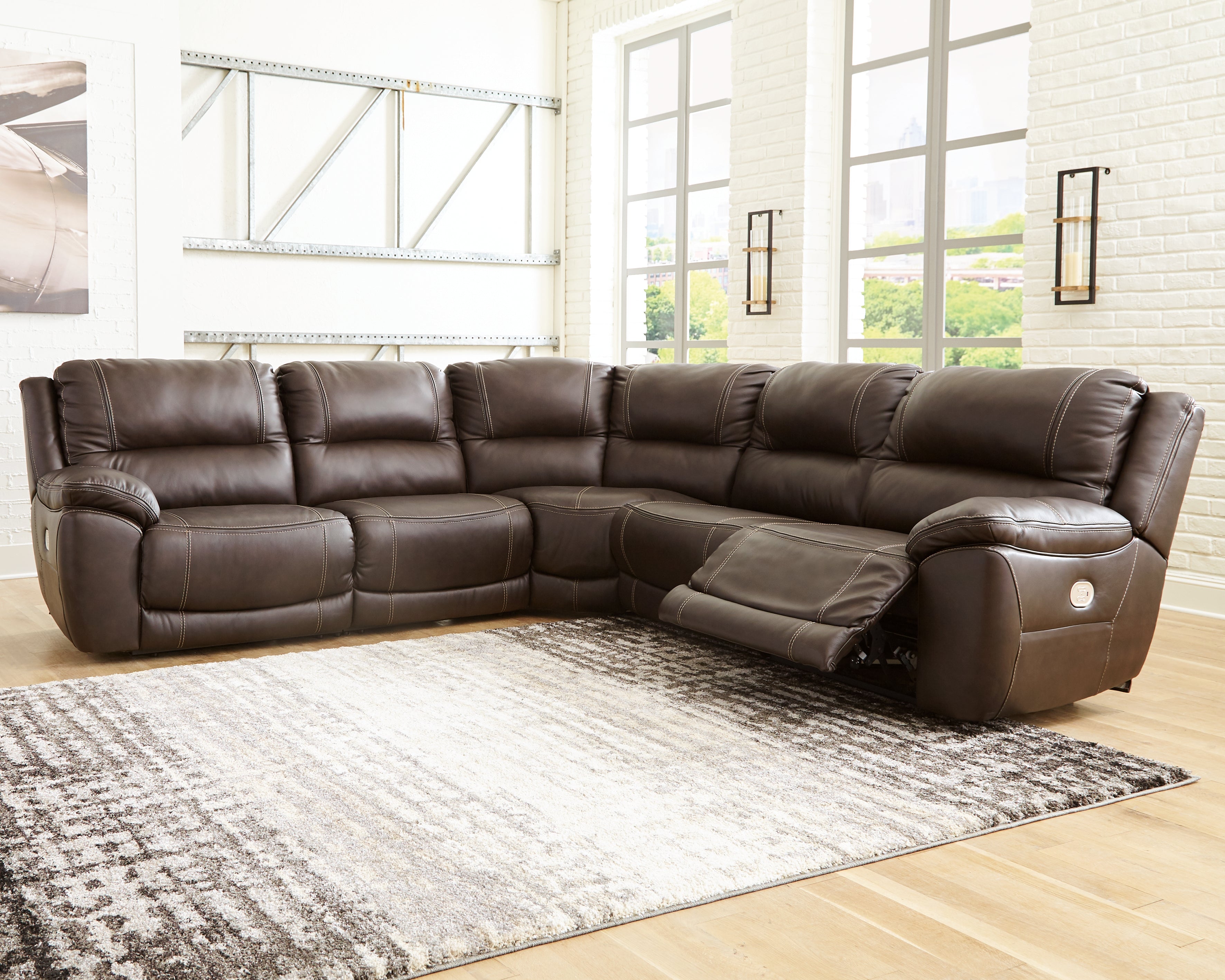 Diamond Furniture - Ashley Furniture - Dunleith Sectional - 5-Piece Power Reclining Sectional / Chocolate - U71604S1