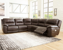 Diamond Furniture - Ashley Furniture - Dunleith 5-Piece Power Reclining Sectional - 5-Piece Power Reclining Sectional / Chocolate - U71604S1