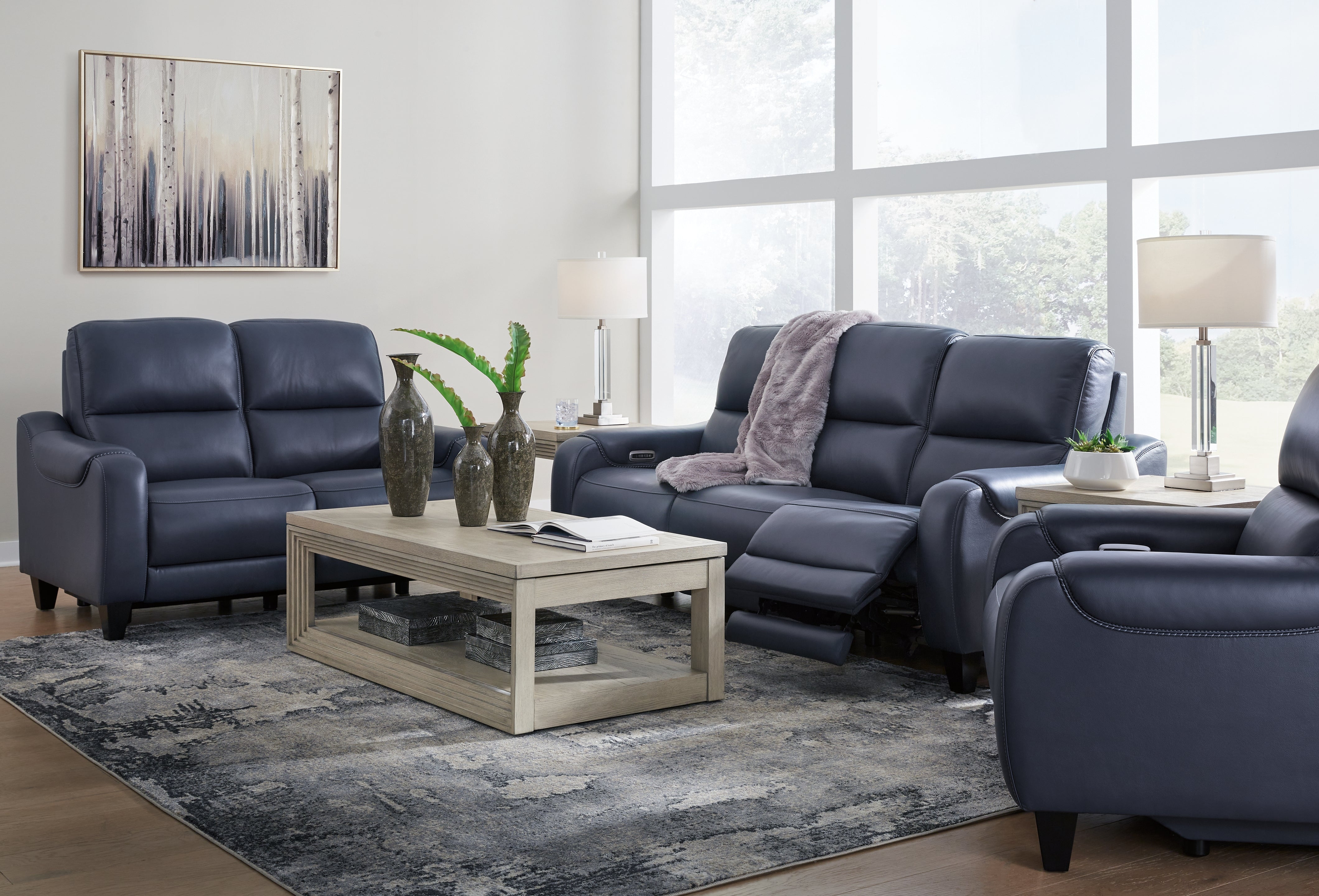 Diamond Furniture - Ashley Furniture - Mercomatic Power Reclining Sofa - Power Reclining Sofa, Loveseat and Recliner / Ocean - U75311U2