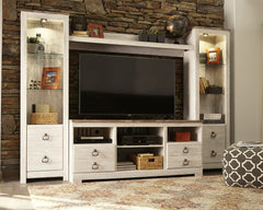 Diamond Furniture - Ashley Furniture - Willowton 4-Piece Entertainment Center - 4-Piece Entertainment Center / Whitewash - W267W3