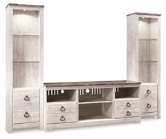 Diamond Furniture - Ashley Furniture - Willowton 3-Piece Entertainment Center - 3-Piece Entertainment Center / Whitewash - W267W16