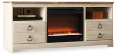 Diamond Furniture - Ashley Furniture - Willowton 64" TV Stand with Electric Fireplace - 64" TV Stand with Electric Fireplace / Whitewash - W267W10