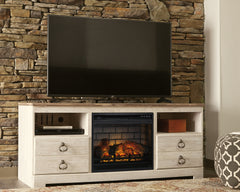 Diamond Furniture - Ashley Furniture - Willowton 64" TV Stand with Electric Fireplace - 64" TV Stand with Electric Fireplace / Whitewash - W267W8