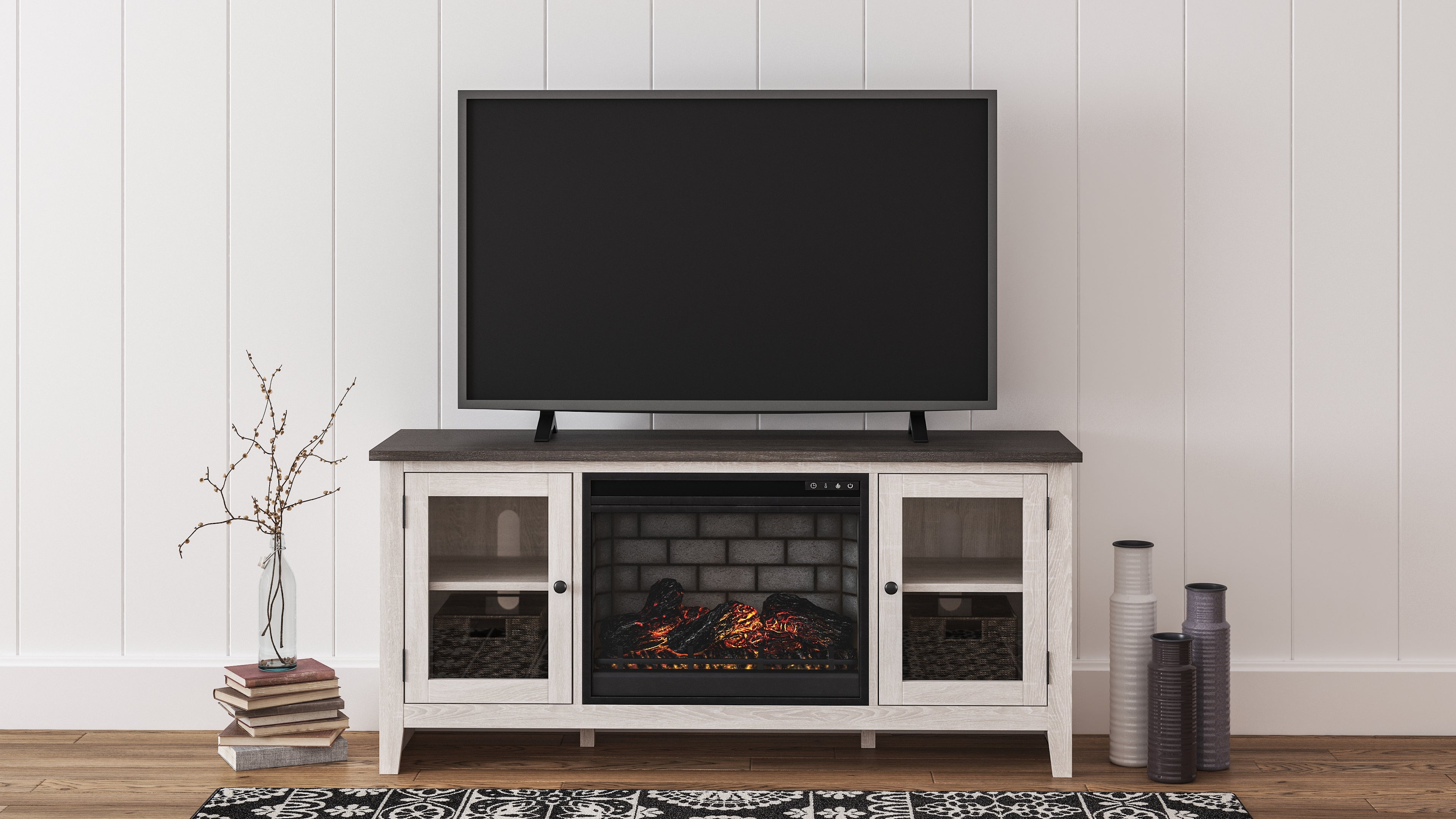Diamond Furniture - Ashley Furniture - Dorrinson 60" TV Stand with Electric Fireplace - 60" TV Stand with Electric Fireplace / Two-tone - W287W3