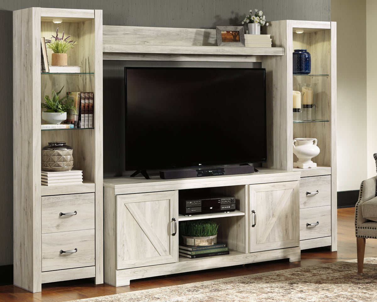 Diamond Furniture - Ashley Furniture - Bellaby Entertainment Center - 4-Piece Entertainment Center / Whitewash - W331W2