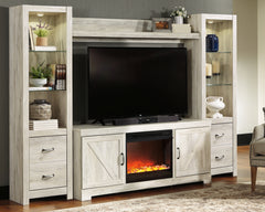 Diamond Furniture - Ashley Furniture - Bellaby 4-Piece Entertainment Center with Fireplace - 4-Piece Entertainment Center with Fireplace / Whitewash - W331W5