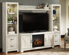 Diamond Furniture - Ashley Furniture - Bellaby 4-Piece Entertainment Center with Electric Fireplace - 4-Piece Entertainment Center with Electric Fireplace / Whitewash - W331W8