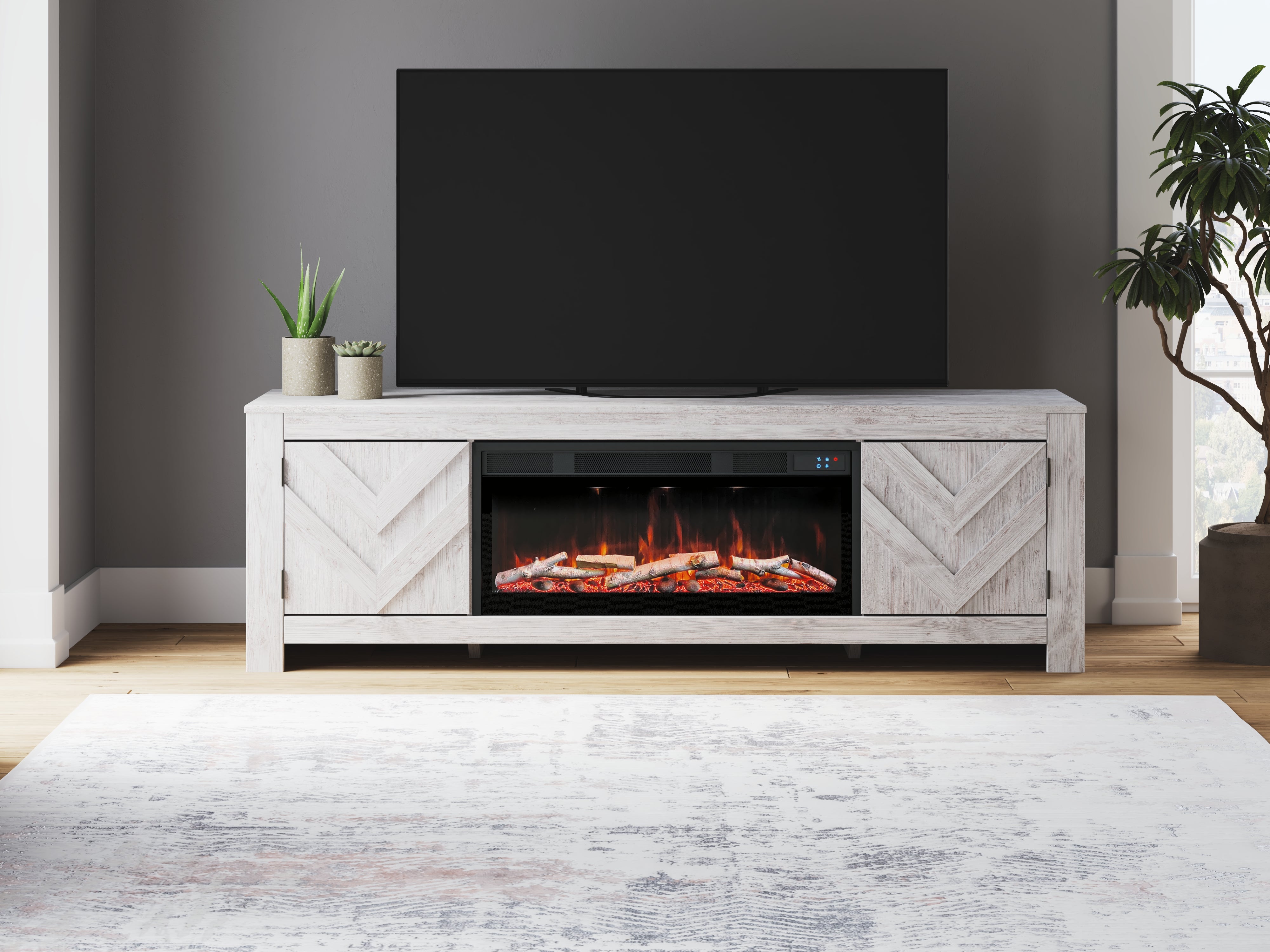Diamond Furniture - Ashley Furniture - Cayboni 71" TV Stand with Electric Fireplace - 71" TV Stand with Electric Fireplace / Whitewash - W3788W1