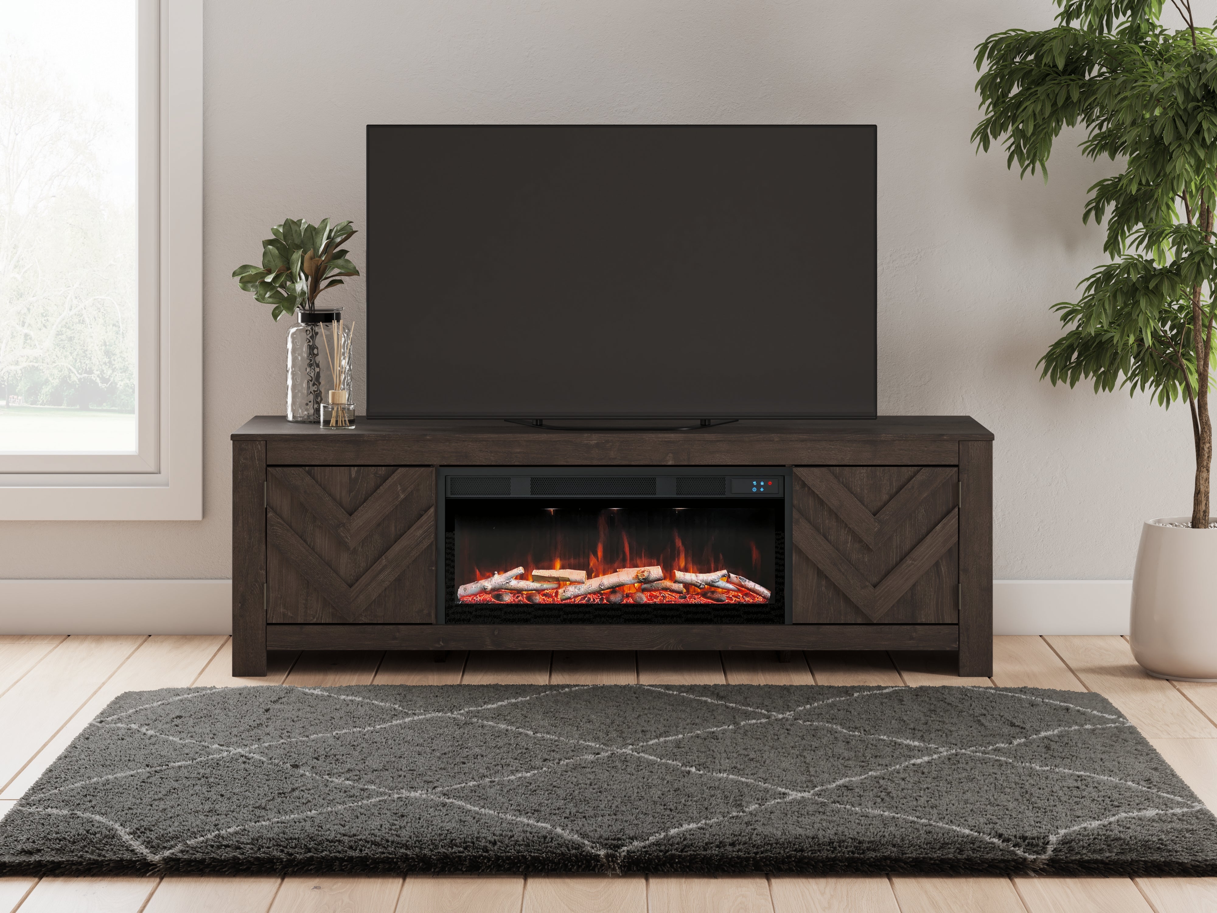 Diamond Furniture - Ashley Furniture - Cayboni 71" TV Stand with Electric Fireplace - 71" TV Stand with Electric Fireplace / Black - W3789W1
