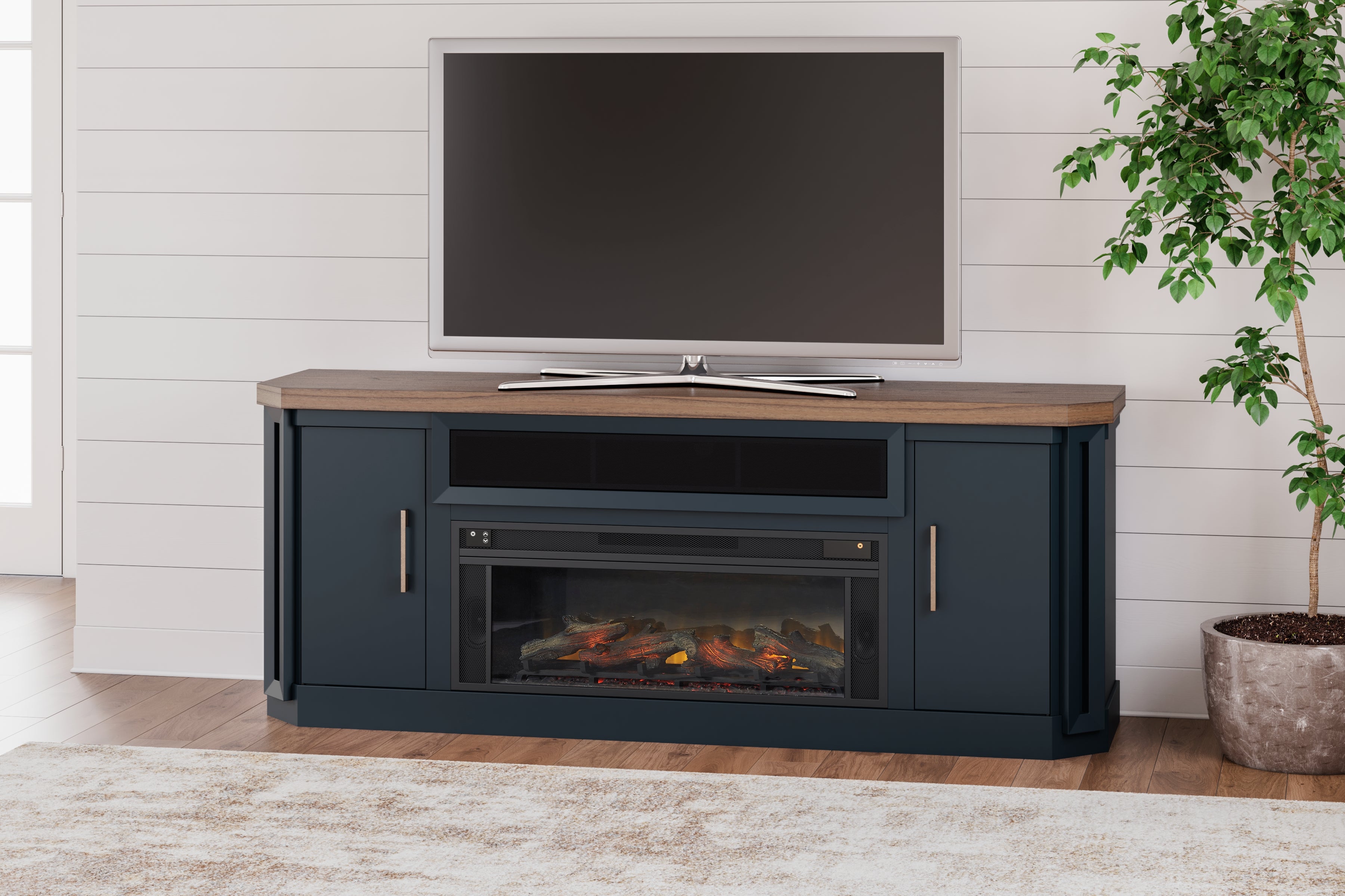 Diamond Furniture - Ashley Furniture - Landocken 83" TV Stand - 83" / Brown/Blue - W402-68