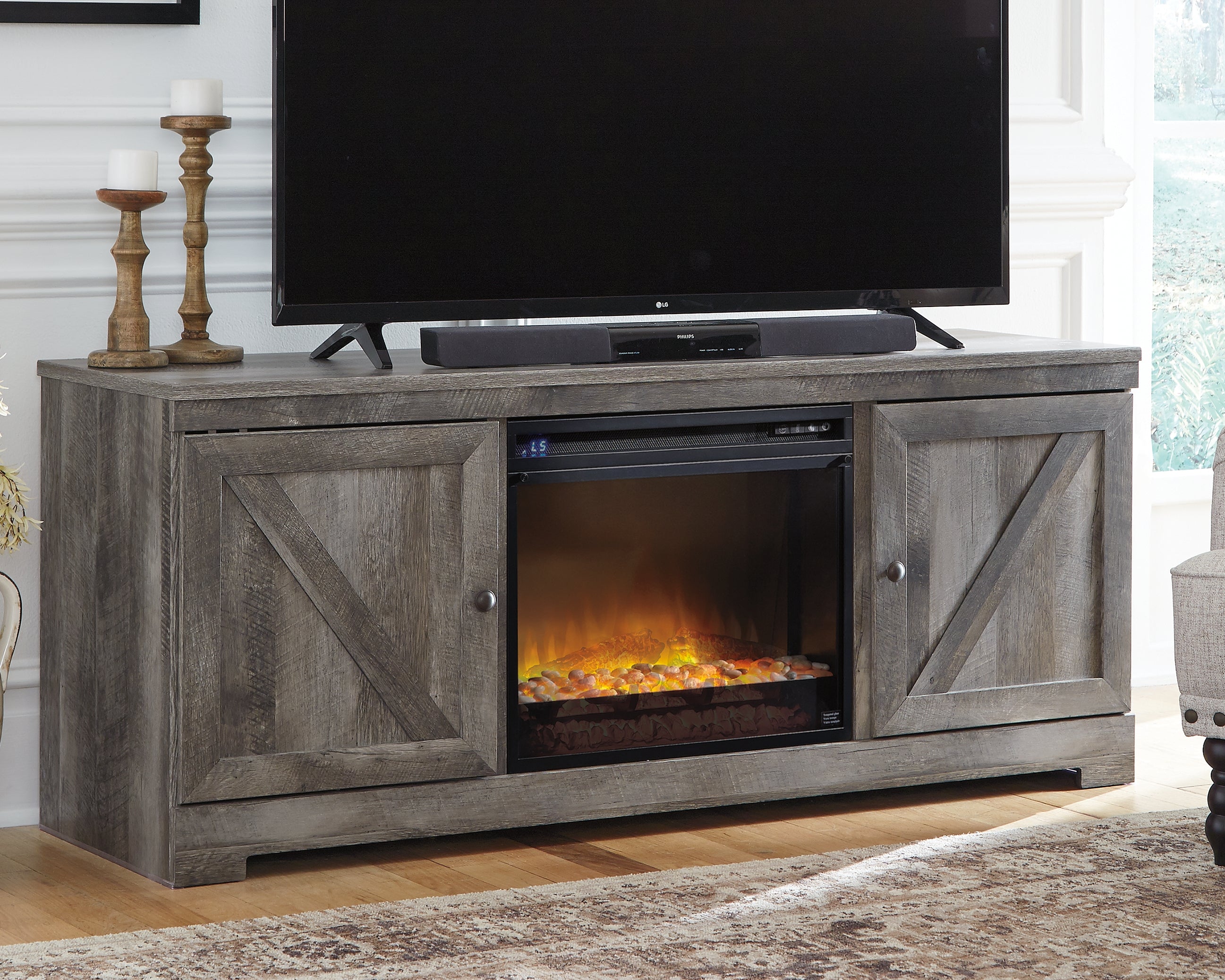Diamond Furniture - Ashley Furniture - Wynnlow 63" TV Stand with Electric Fireplace - 63" TV Stand with Electric Fireplace / Gray - W440W4