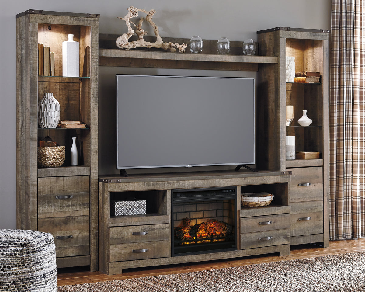 Diamond Furniture - Ashley Furniture - Trinell 4-Piece Entertainment Center with Electric Fireplace - 4-Piece Entertainment Center with Electric Fireplace / Brown - W446W8