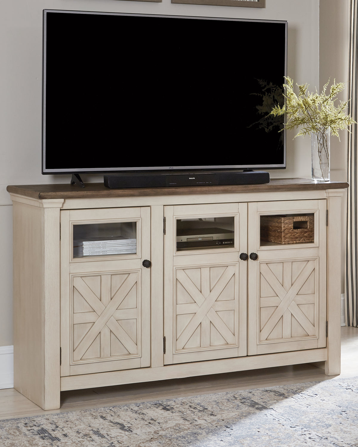 Diamond Furniture - Ashley Furniture - Bolanburg 60" TV Stand - 60" / White/Weathered Gray - W647-38