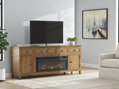 Diamond Furniture - Ashley Furniture - Sharlance 81" TV Stand with Electric Fireplace - 81" TV Stand with Electric Fireplace / Light Brown - W655W1