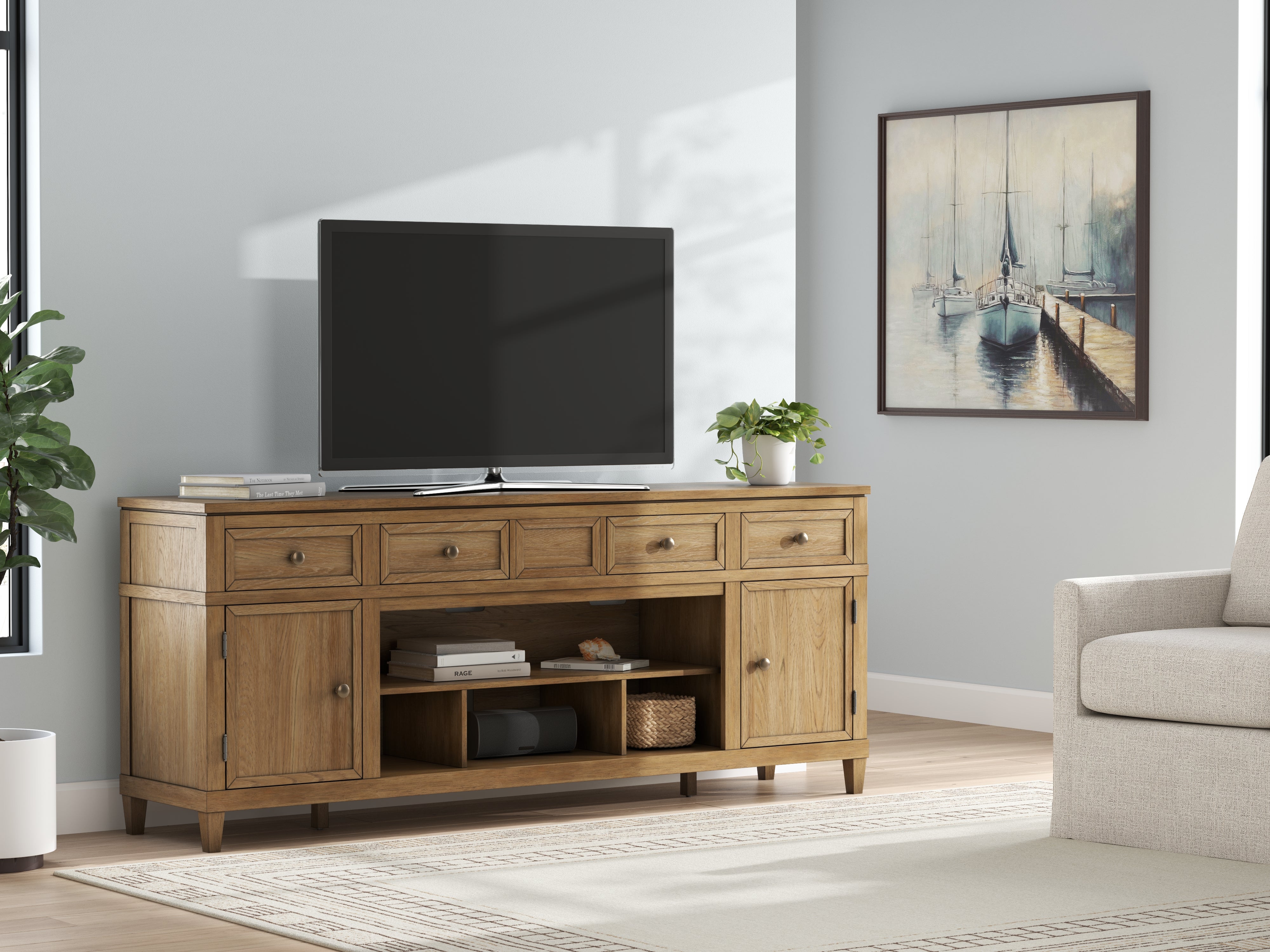Diamond Furniture - Ashley Furniture - Sharlance 81" TV Stand - 81" / Light Brown - W655-68