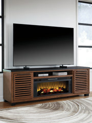 Diamond Furniture - Ashley Furniture - Kallari 84" TV Stand with Electric Fireplace - 84" TV Stand with Electric Fireplace / Warm Brown/Black - W737W1