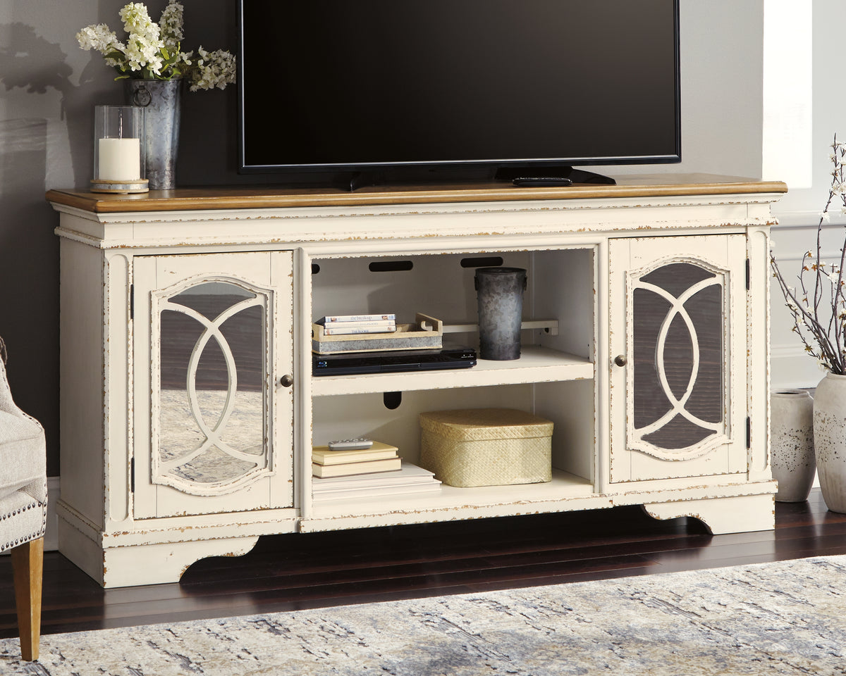 Diamond Furniture - Ashley Furniture - Realyn 74" TV Stand - 74" / Chipped White - W743-68