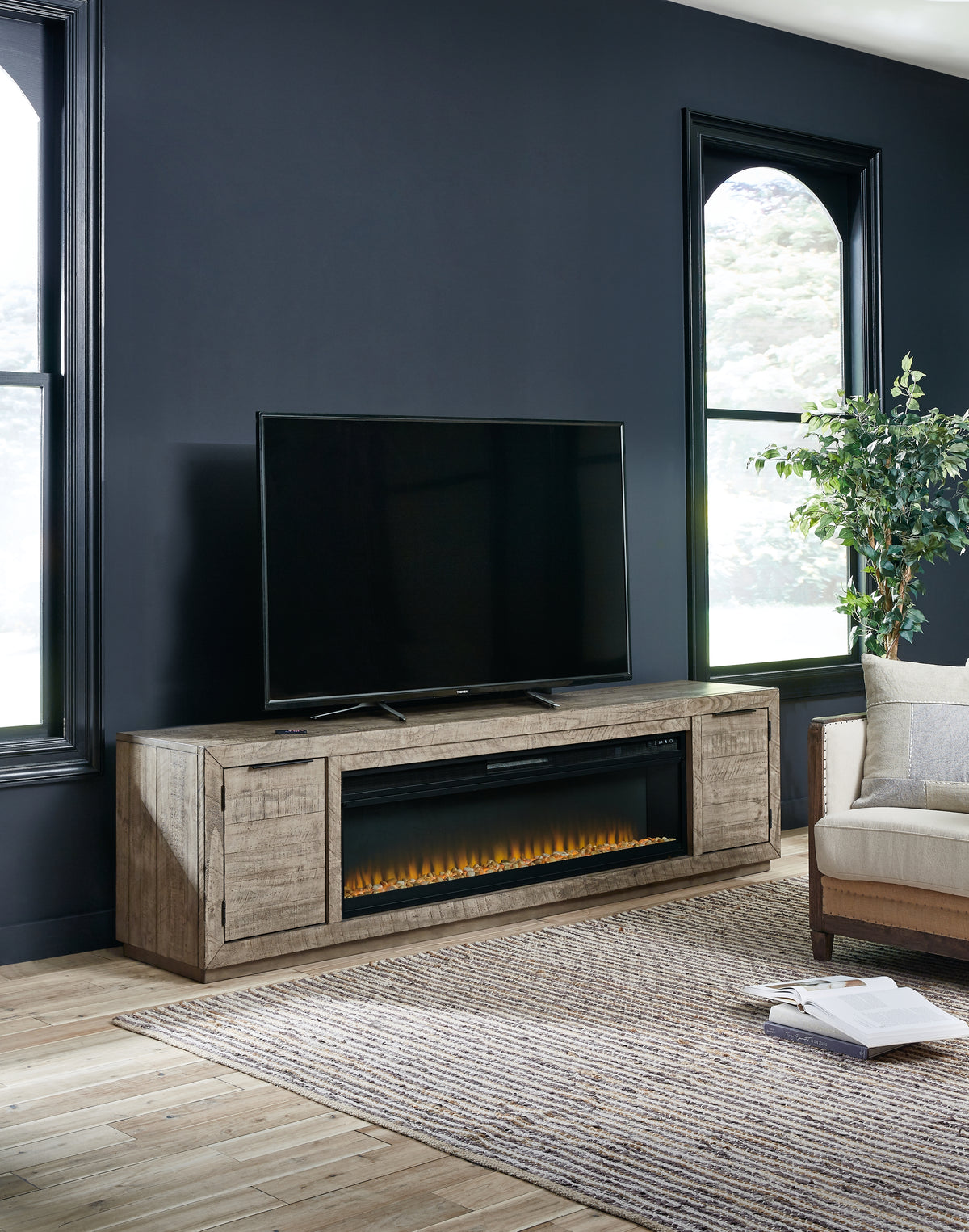 Diamond Furniture - Ashley Furniture - Krystanza TV Stand with Electric Fireplace - TV Stand with Electric Fireplace / Weathered Gray - W760W1