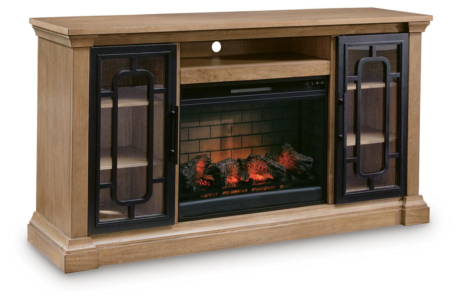 Diamond Furniture - Ashley Furniture - Wittenmyer 72" TV Stand with Electric Fireplace - 72" TV Stand with Electric Fireplace / Natural/Black - W794W1