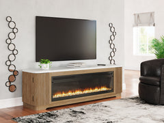 Diamond Furniture - Ashley Furniture - Camdill 80" TV Stand with Electric Fireplace - 80" TV Stand with Electric Fireplace / Light Brown - W808W1