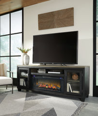 Diamond Furniture - Ashley Furniture - Foyland 83" TV Stand with Electric Fireplace - 83" TV Stand with Electric Fireplace / Black/Brown - W989W1