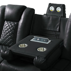 Power Motion Sofa w/ Dropdown and LED Lights, and Power Motion Loveseat in Pebble Black