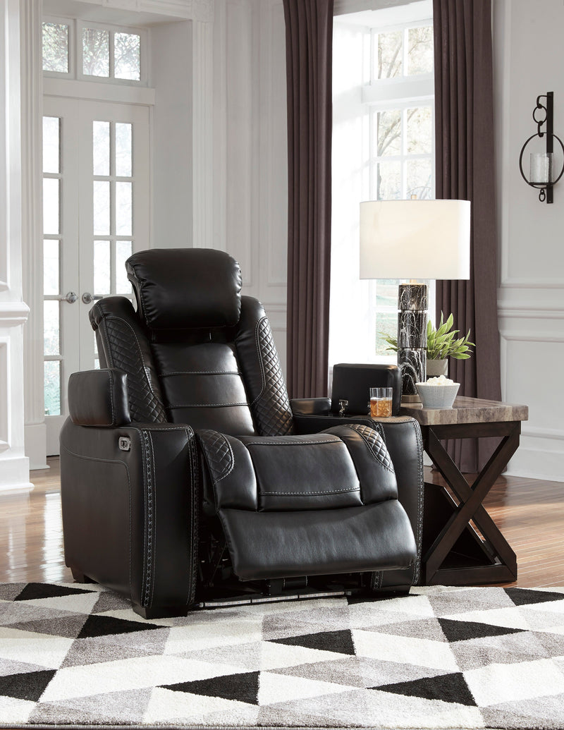 Black Party Time Power Reclining Loveseat with Console - Diamond Furniture