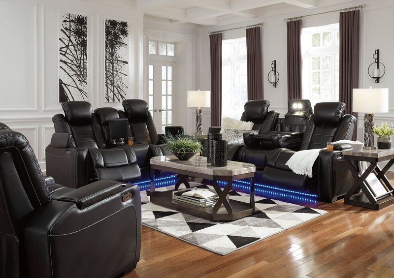 Black Party Time Power Reclining Loveseat with Console - Diamond Furniture