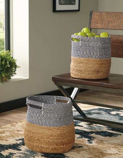Parrish Natural/Blue Basket (Set of 2) - Diamond Furniture