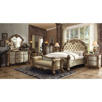 Vendome Eastern King Bed  Bone PU & Gold Patina - Diamond Furniture